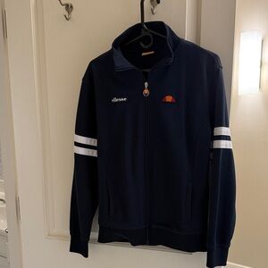 Ellesse Men's Dark Blue Track Jacket with White Stripes
